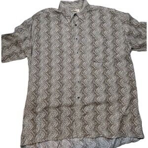 Vtg 90s Natural Issue Rayon Shirt Men L Geometric Zig Zag Abstract Tan Gorpcore